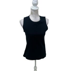 Majestic filatures Black Sleeveless Ponte knit top Swarovski crystal neck small